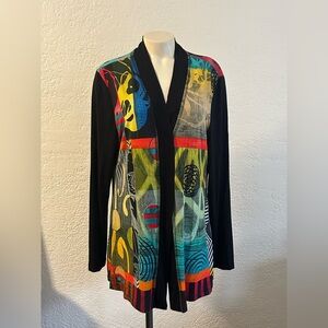 Simply Art by Dolcezza XL  Vibrant Colorful Art to Wear Open Front Cardigan